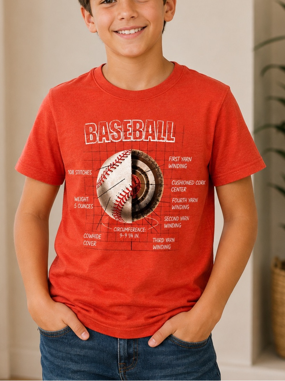 Cat & Jack Red Baseball Graphic Short Sleeve Tee BOYS MEDIUM